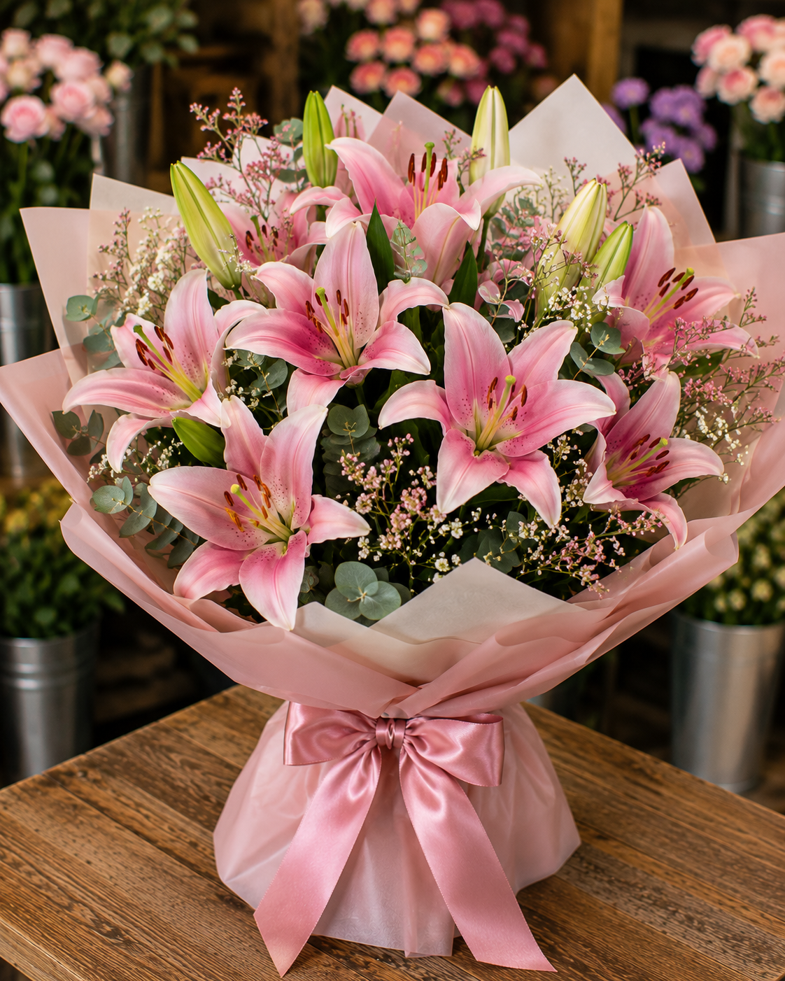 Pembe Lilyum Buketi
